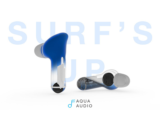 Poster of xray views of the Aquabuds with the words 'Surf's Up' behind them